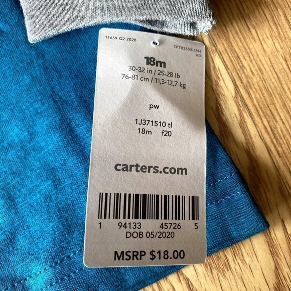 Carter's Construction Long Sleeve Shirt Gray Blue 18 Months - Picture 2 of 7